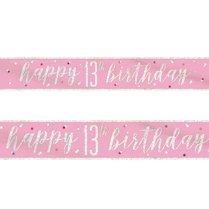 Pink and Silver Holographic 13th Birthday Foil Banner | Decoration