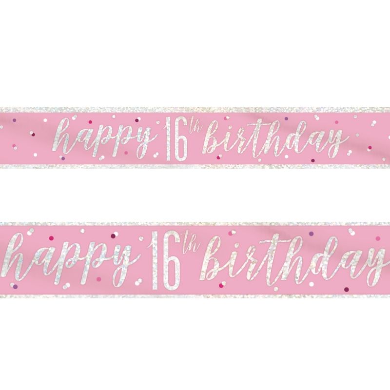 Pink & Silver 16th Birthday Banners (Foil) | Party Save Smile