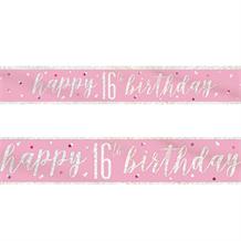 Pink and Silver Holographic 16th Birthday Foil Banner | Decoration