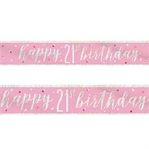 Pink and Silver Holographic 21st Birthday Foil Banner | Decoration