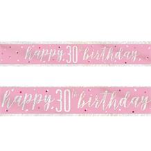 Pink and Silver Holographic 30th Birthday Foil Banner | Decoration
