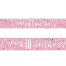 Pink and Silver Holographic 40th Birthday Foil Banner | Decoration