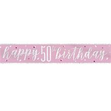Pink and Silver Holographic 50th Birthday Foil Banner | Decoration