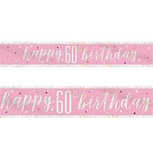 Pink and Silver Holographic 60th Birthday Foil Banner | Decoration