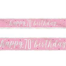 Pink and Silver Holographic 70th Birthday Foil Banner | Decoration