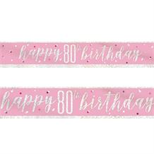 Pink and Silver Holographic 80th Birthday Foil Banner | Decoration