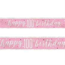 Pink and Silver Holographic 100th Birthday Foil Banner | Decoration