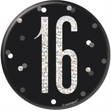 Black and Silver Holographic 16th Birthday Badge