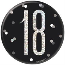 Black and Silver Holographic 18th Birthday Badge