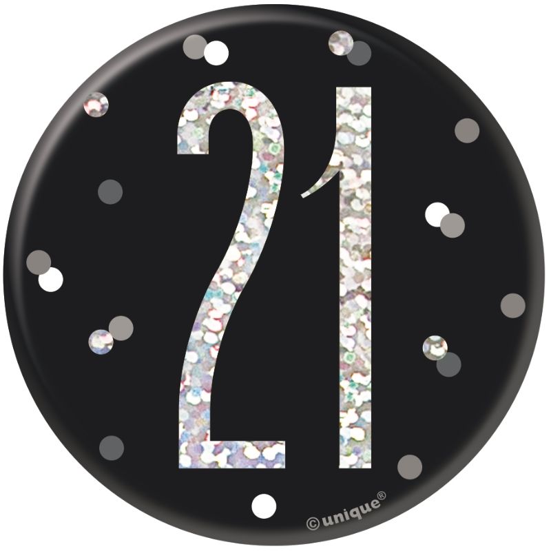 Black and Silver Holographic 21st Birthday Badge