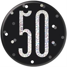 Black and Silver Holographic 50th Birthday Badge