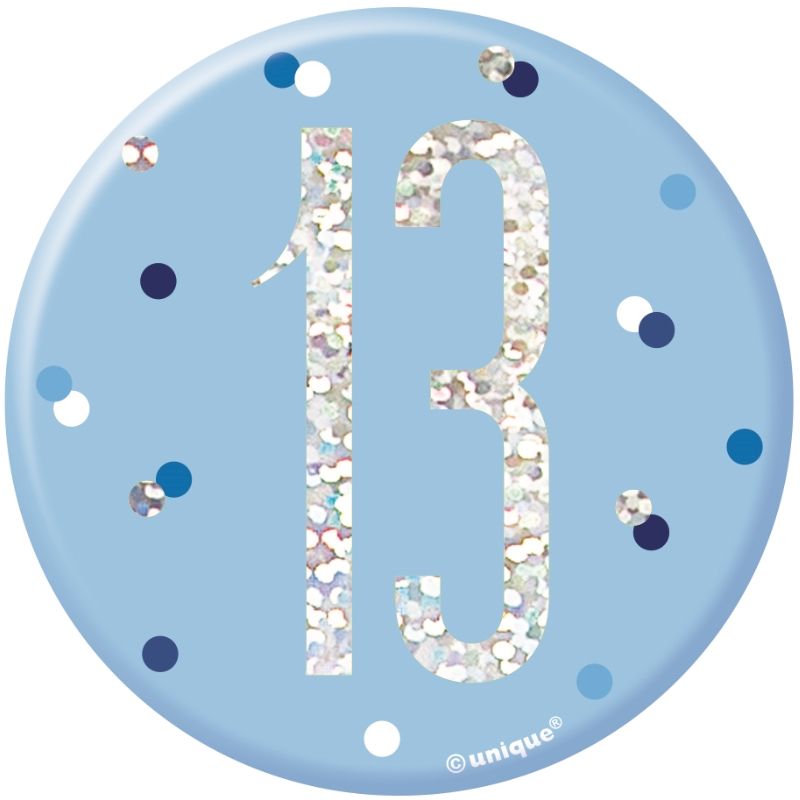 Blue and Silver Holographic 13th Birthday Badge