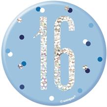 Blue and Silver Holographic 16th Birthday Badge