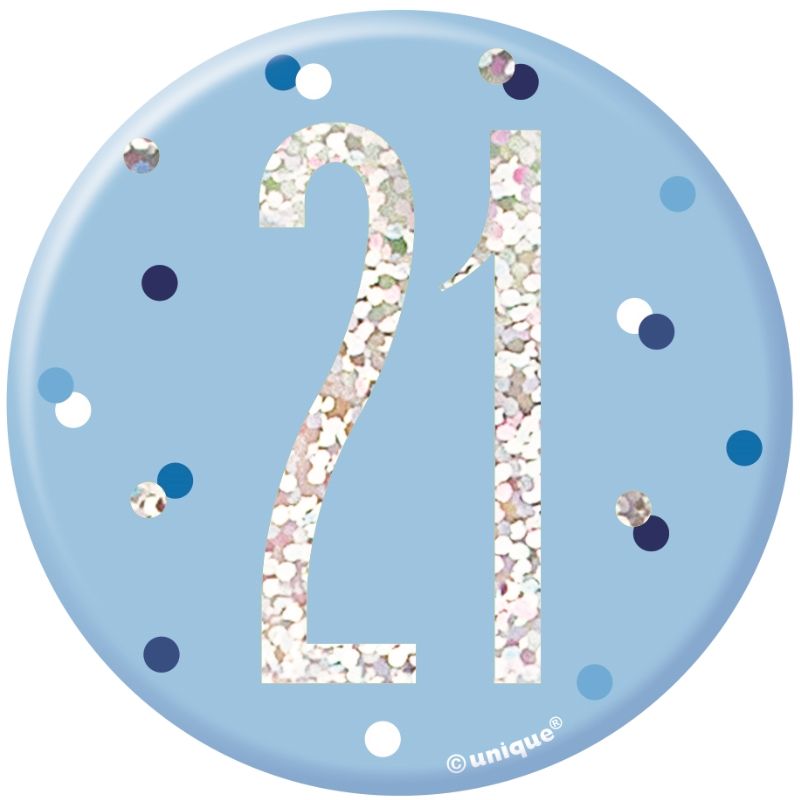Blue and Silver Holographic 21st Birthday Badge