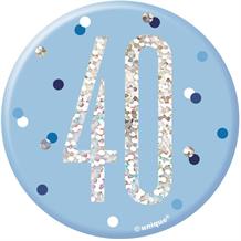 Blue and Silver Holographic 40th Birthday Badge