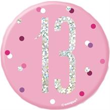 Pink and Silver Holographic 13th Birthday Badge