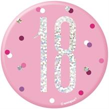 Pink and Silver Holographic 18th Birthday Badge