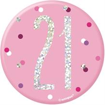 Pink and Silver Holographic 21st Birthday Badge