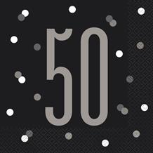 Black and Silver Holographic 50th Birthday Party Napkins | Serviettes