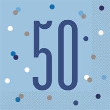 Blue and Silver Holographic 50th Birthday Party Napkins | Serviettes