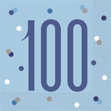 Blue and Silver Holographic 100th Birthday Party Napkins | Serviettes