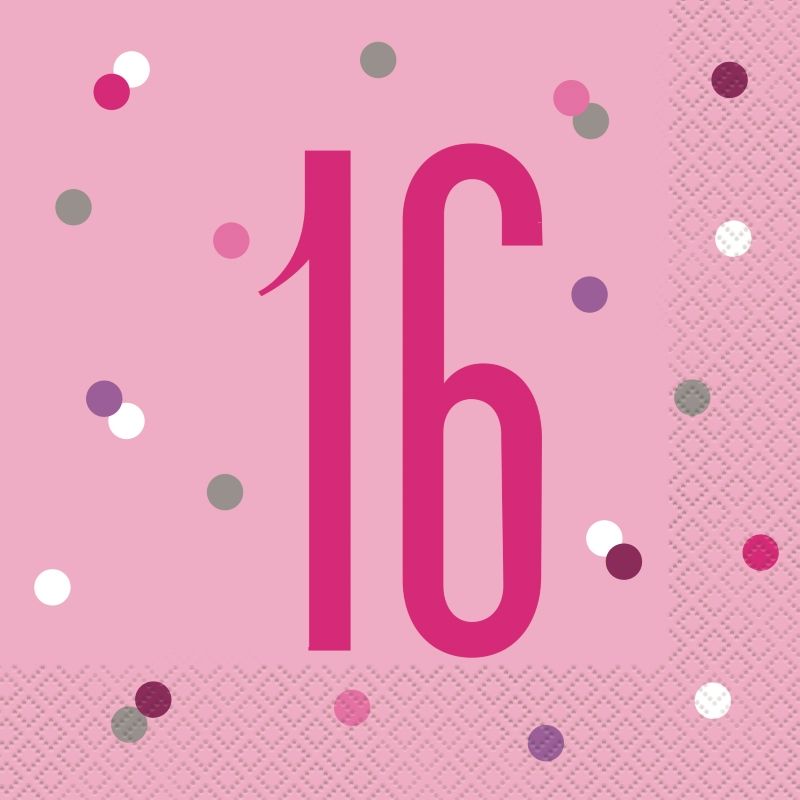 Pink and Silver Holographic 16th Birthday Party Napkins | Serviettes