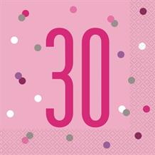 Pink and Silver Holographic 30th Birthday Party Napkins | Serviettes