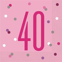 Pink and Silver Holographic 40th Birthday Party Napkins | Serviettes