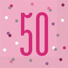 Pink and Silver Holographic 50th Birthday Party Napkins | Serviettes