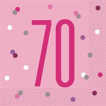 Pink and Silver Holographic 70th Birthday Party Napkins | Serviettes