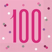 Pink and Silver Holographic 100th Birthday Party Napkins | Serviettes