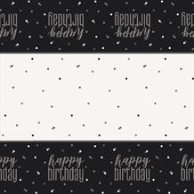 Black and Silver Holographic Happy Birthday Party Tablecover | Tablecloth