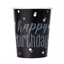 Black and Silver Holographic Happy Birthday Party Cups