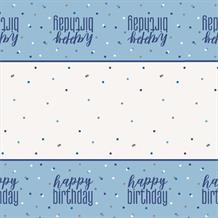 Blue and Silver Holographic Happy Birthday Party Tablecover | Tablecloth