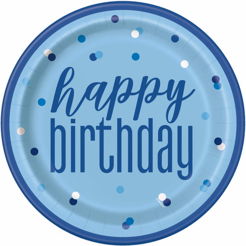 Blue and Silver Dots Happy Birthday 23cm Party Plates
