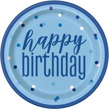 Blue and Silver Dots Happy Birthday 23cm Party Plates