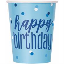Blue and Silver Glitz Happy Birthday Party Cups