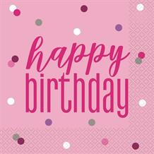Pink and Silver Holographic Happy Birthday Party Napkins | Serviettes