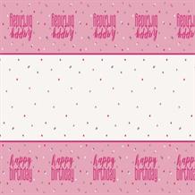 Pink and Silver Holographic Happy Birthday Party Tablecover | Tablecloth