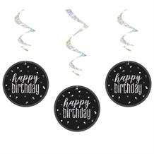 Black & Silver Happy Birthday Hanging Decorations | Party Save Smile