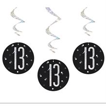 Black and Silver Holographic 13th Birthday Hanging Swirl Party Decorations