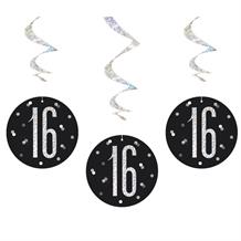 Black & Silver 16th Birthday Hanging Decorations | Party Save Smile