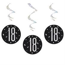 Black and Silver Holographic 18th Birthday Hanging Swirl Party Decorations