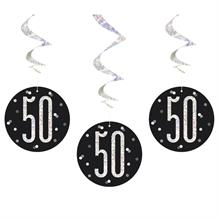 Black and Silver Holographic 50th Birthday Hanging Swirl Party Decorations