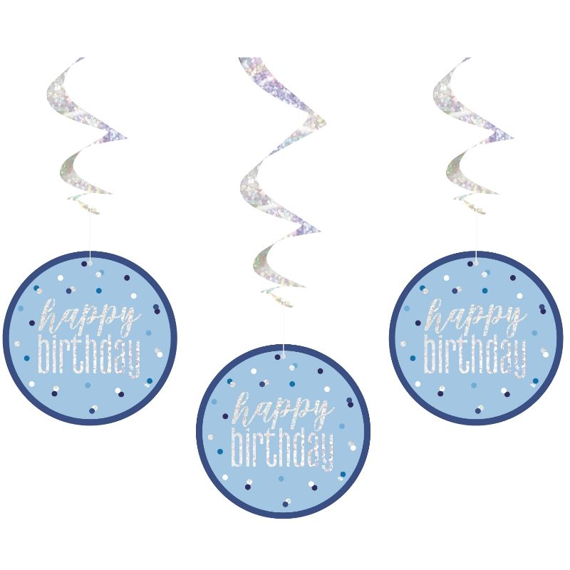 Blue & Silver Happy Birthday Hanging Decorations | Party Save Smile