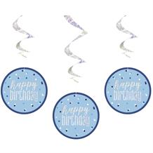 Blue and Silver Holographic Happy Birthday Hanging Swirl Party Decorations