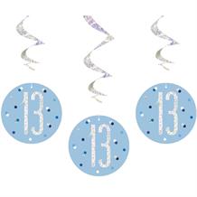Blue & Silver 13th Birthday Hanging Decorations | Party Save Smile