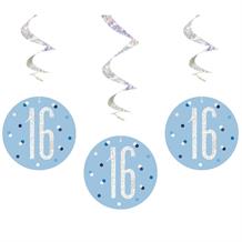 Blue and Silver Holographic 16th Birthday Hanging Swirl Party Decorations
