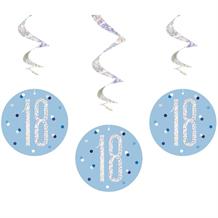 Blue and Silver Holographic 18th Birthday Hanging Swirl Party Decorations
