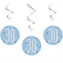 Blue & Silver 30th Birthday Hanging Decorations | Party Save Smile